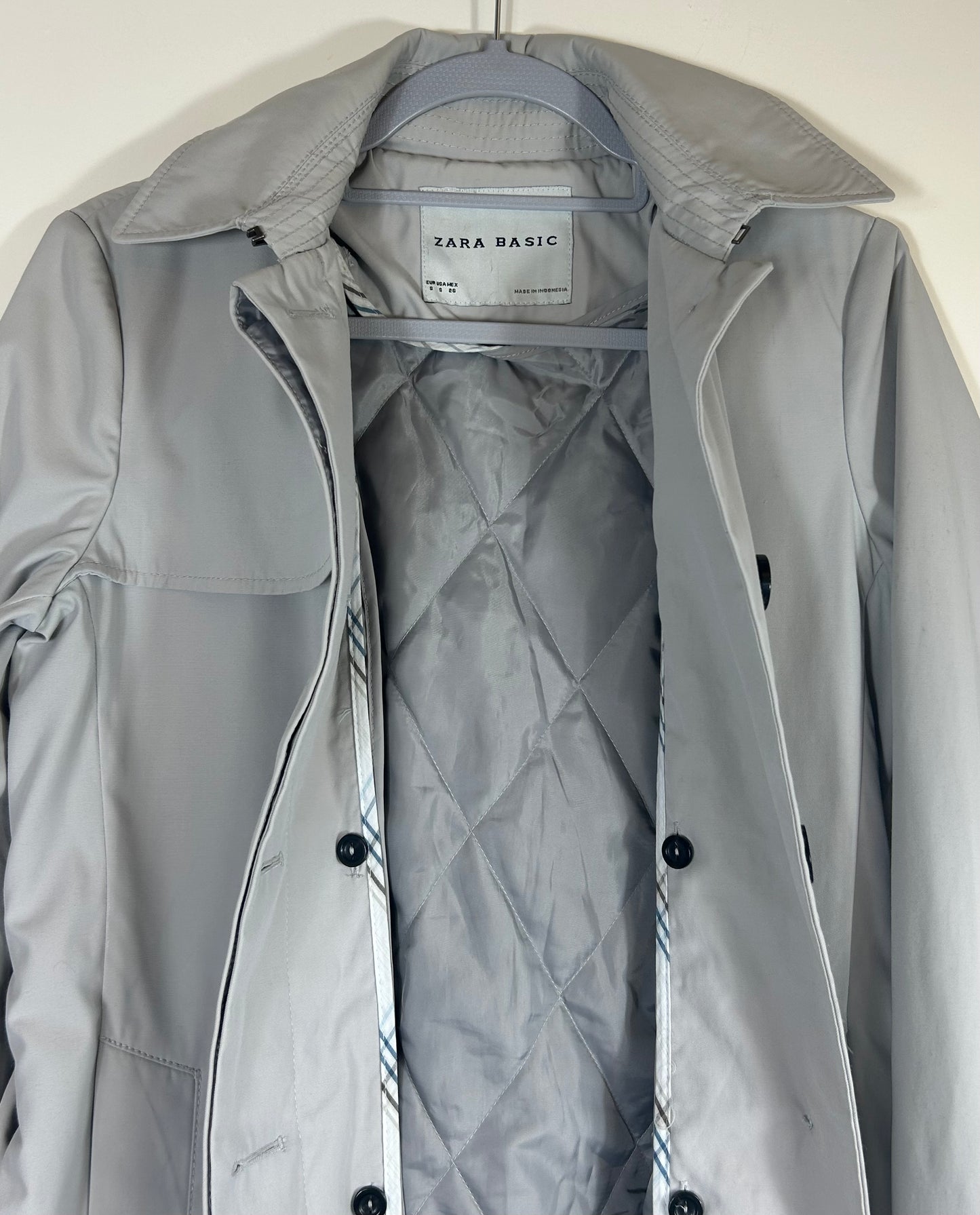 Pale Grey ZARA Basics Knee Length Trench Coat