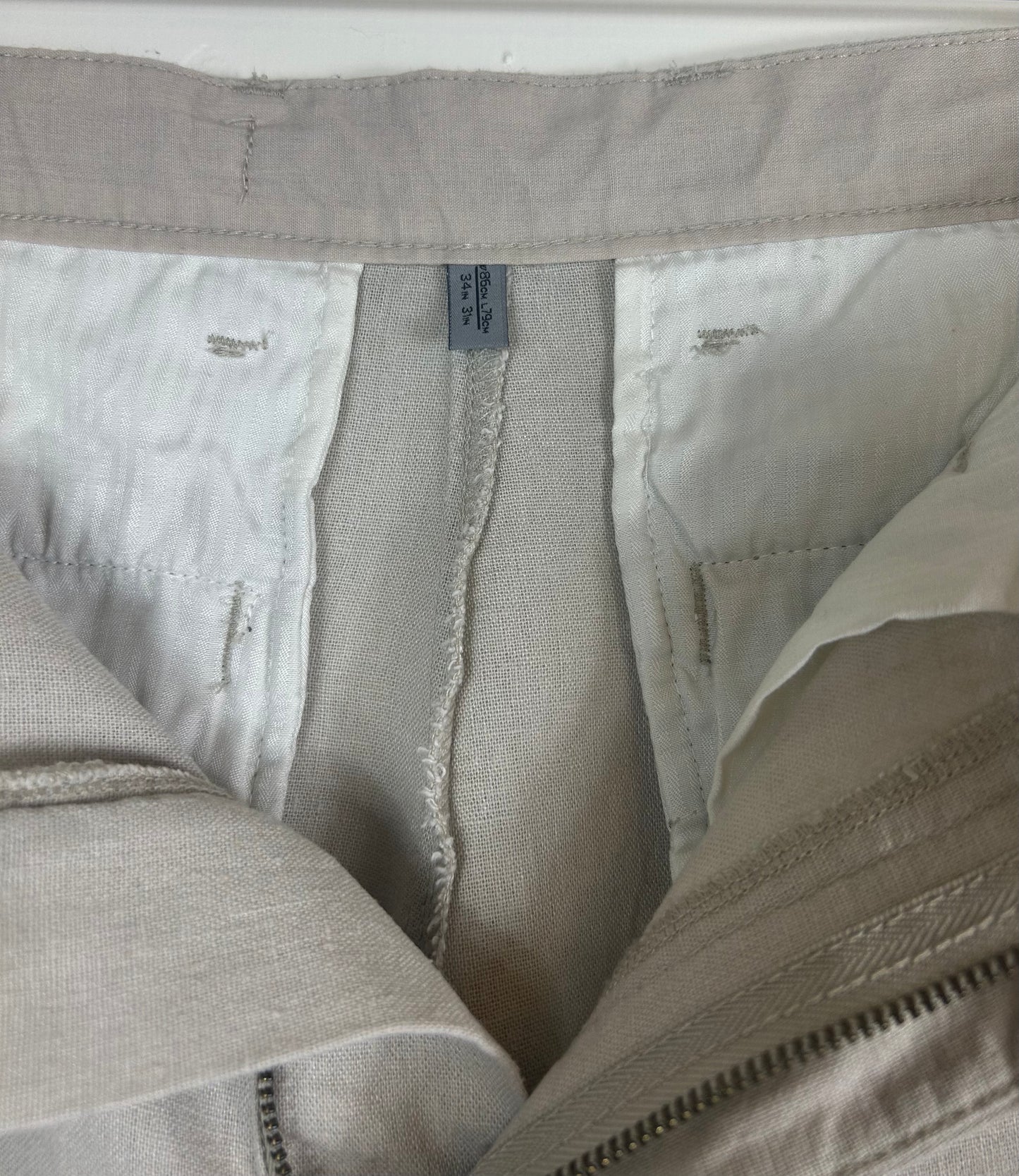 Beige M&S Gents Light Weight Linen Blend Trousers