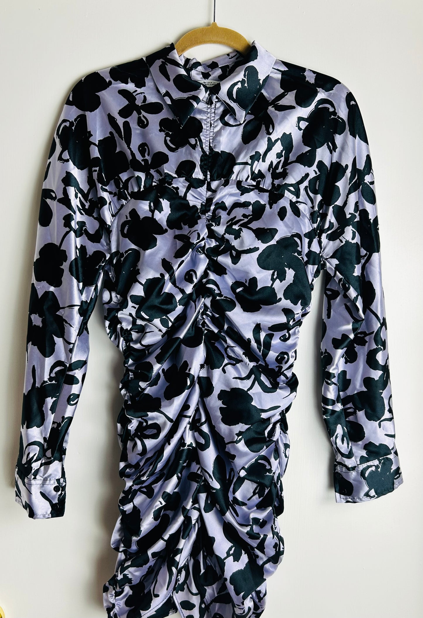 Black & Lilac ZARA Silky Zip Front Dress