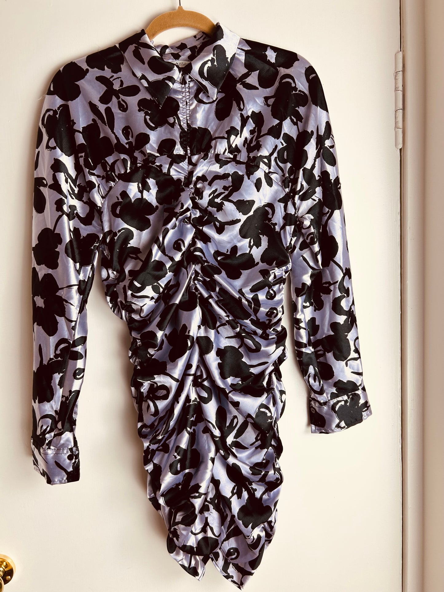 Black & Lilac ZARA Silky Zip Front Dress