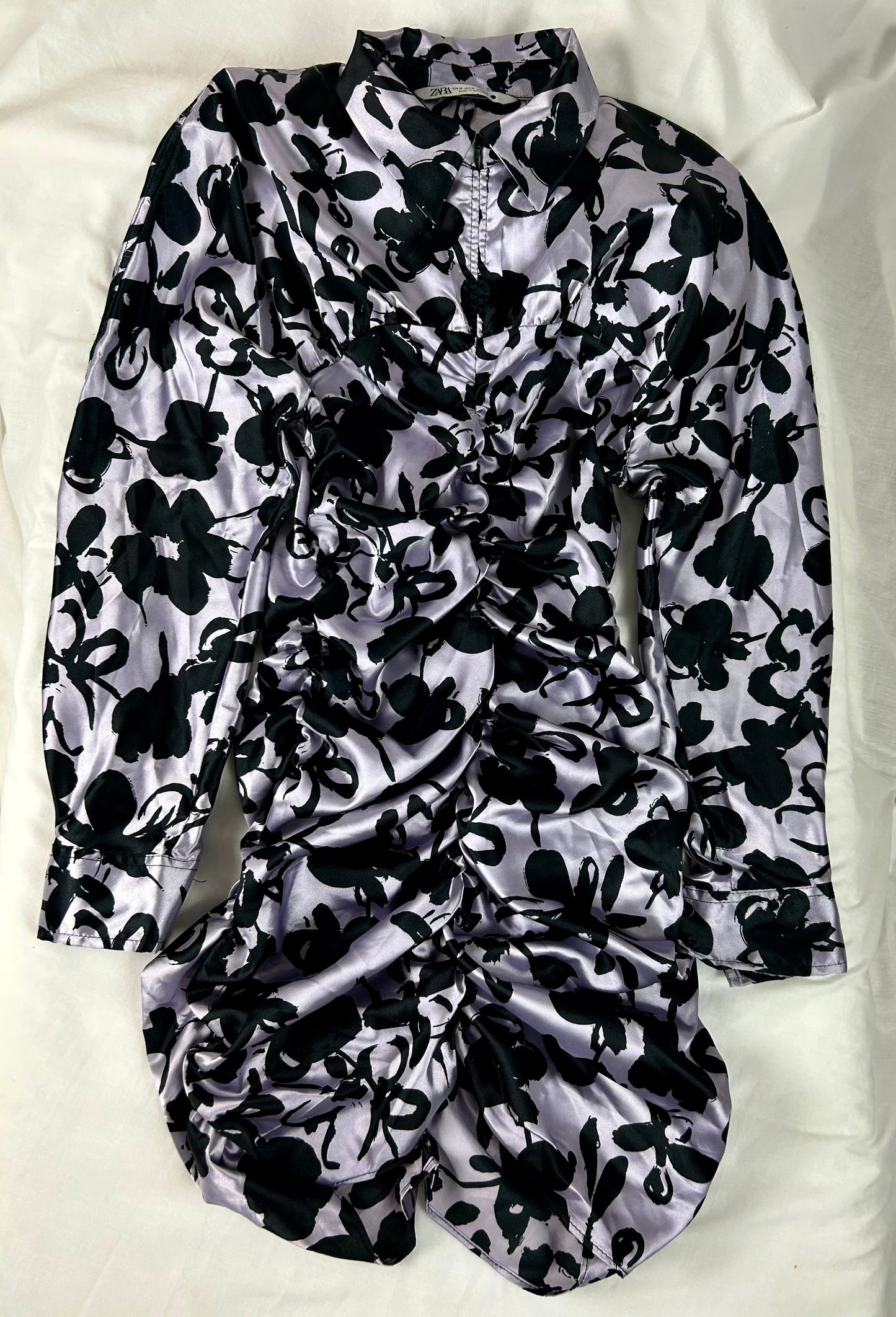 Black & Lilac ZARA Silky Zip Front Dress