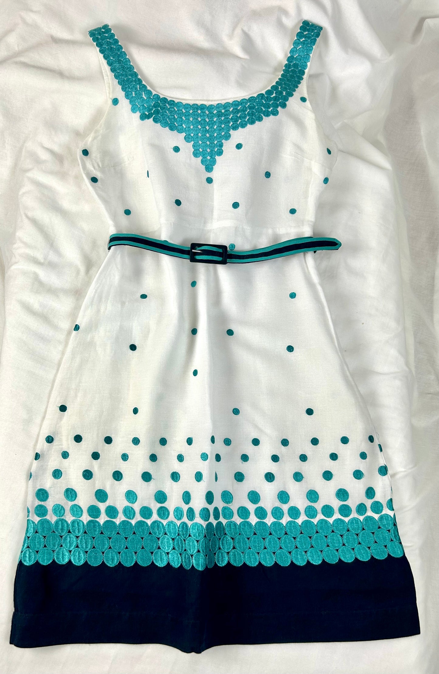 White & Turquoise Sleeveless Dress