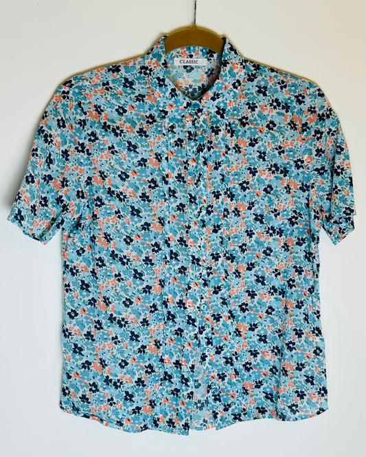 Blue & Floral Patterned Blouse