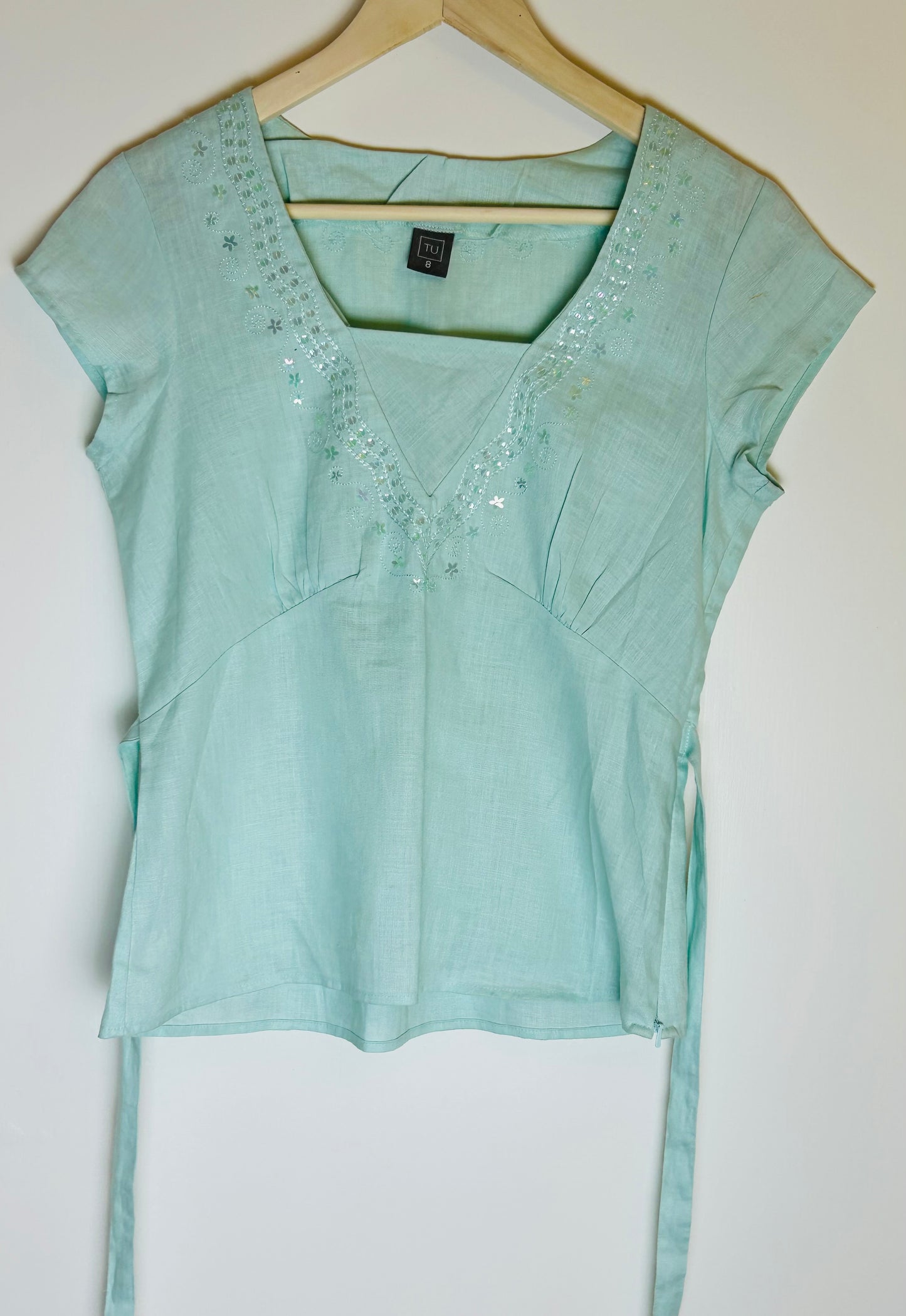 Pale Mint Green Linen Top