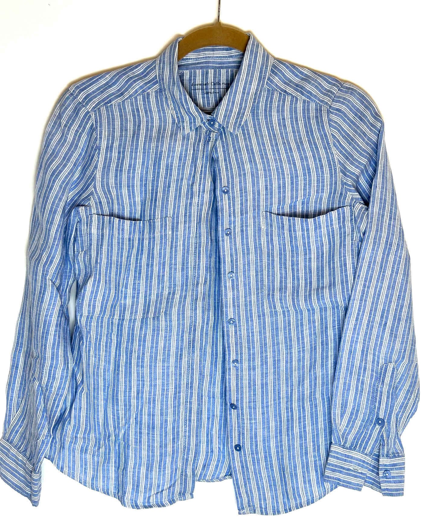 Blue Linen mix M&S Pinstripe Shirt