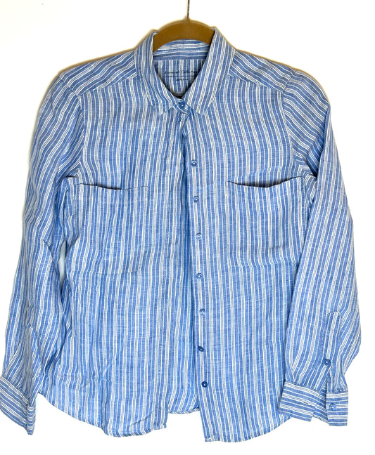 Blue Linen mix M&S Pinstripe Shirt