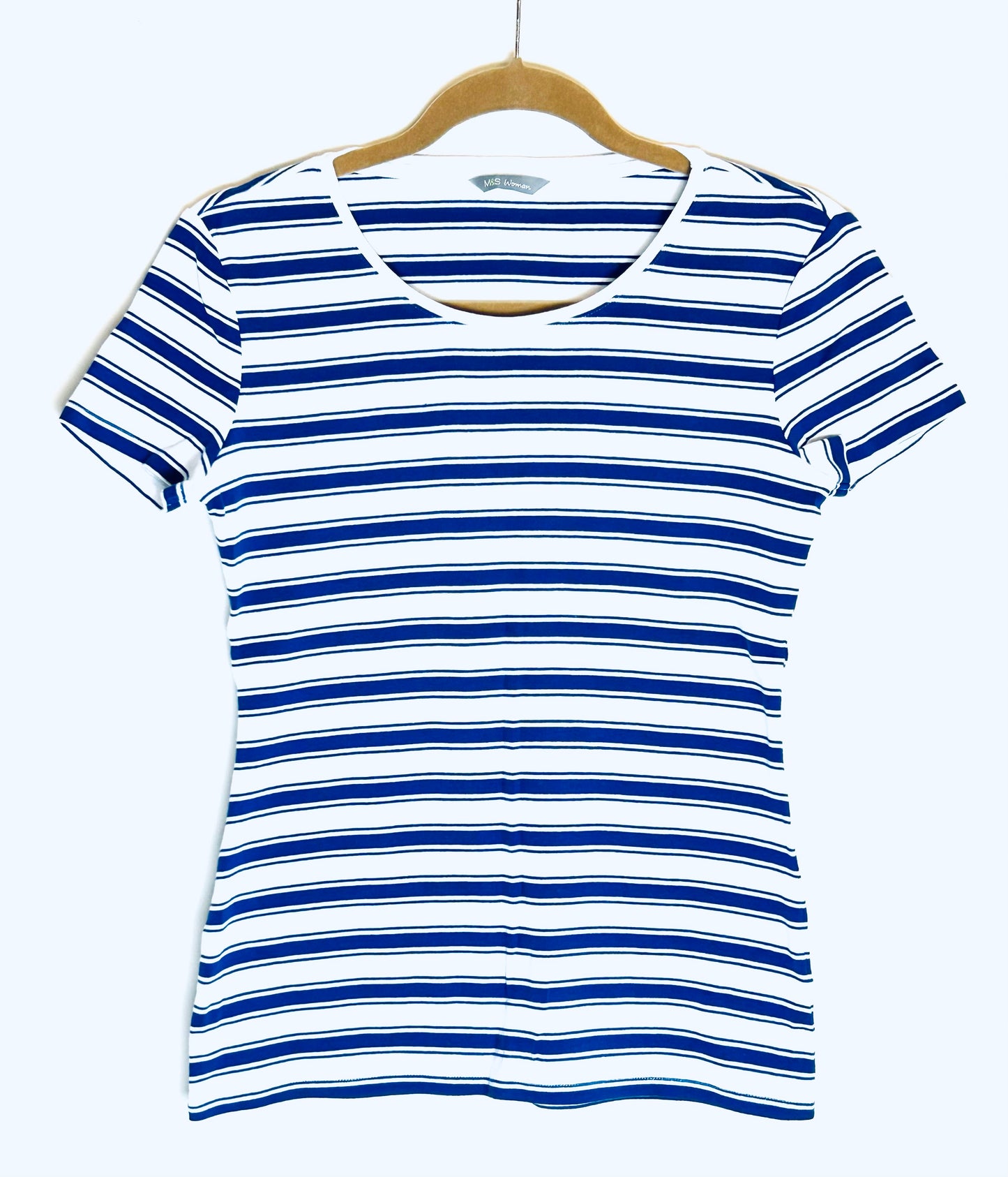 Blue & White M&S Short sleeve striped t shirt