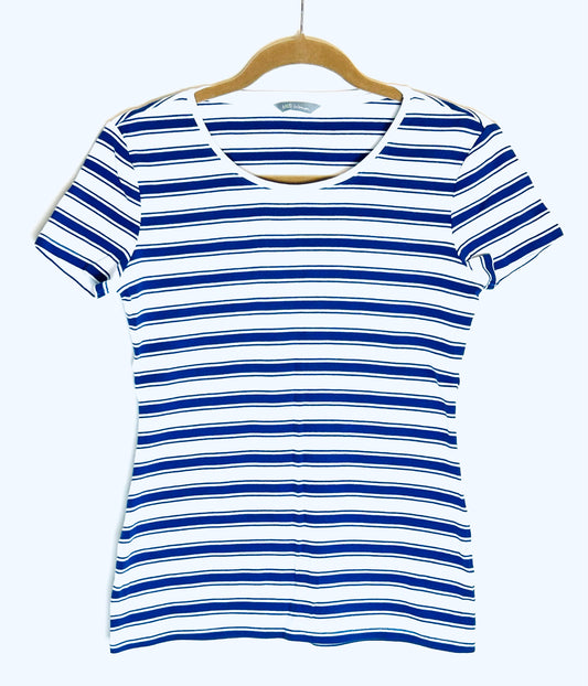 Blue & White M&S Short sleeve striped t shirt