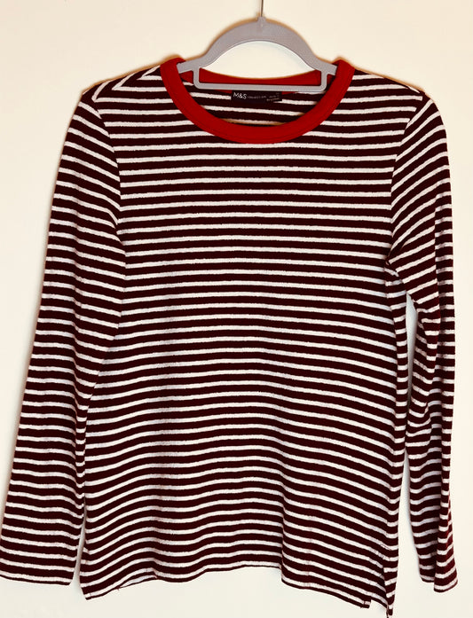 Burgundy. Black and White Striped M&S Collection T shirt