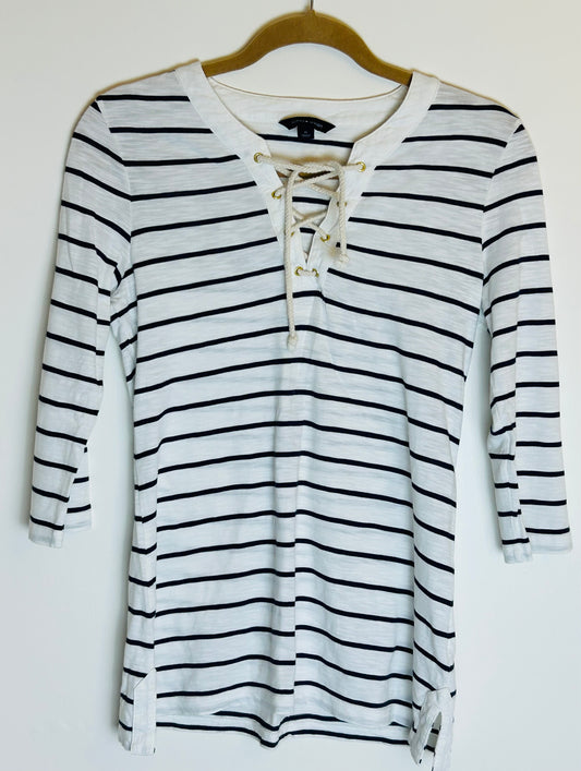 Cream & Navy Tommy Hilfiger 3/4 Sleeve Top