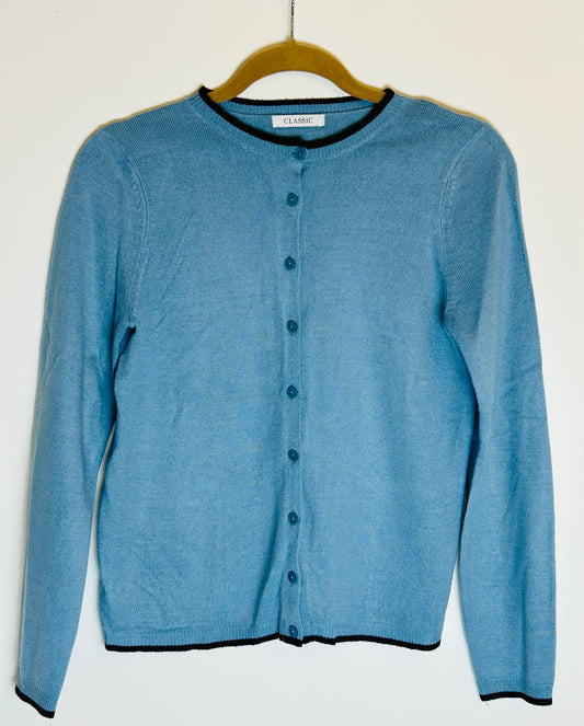 Blue Fine Knit M&S Collection Cardigan with Navy Trim