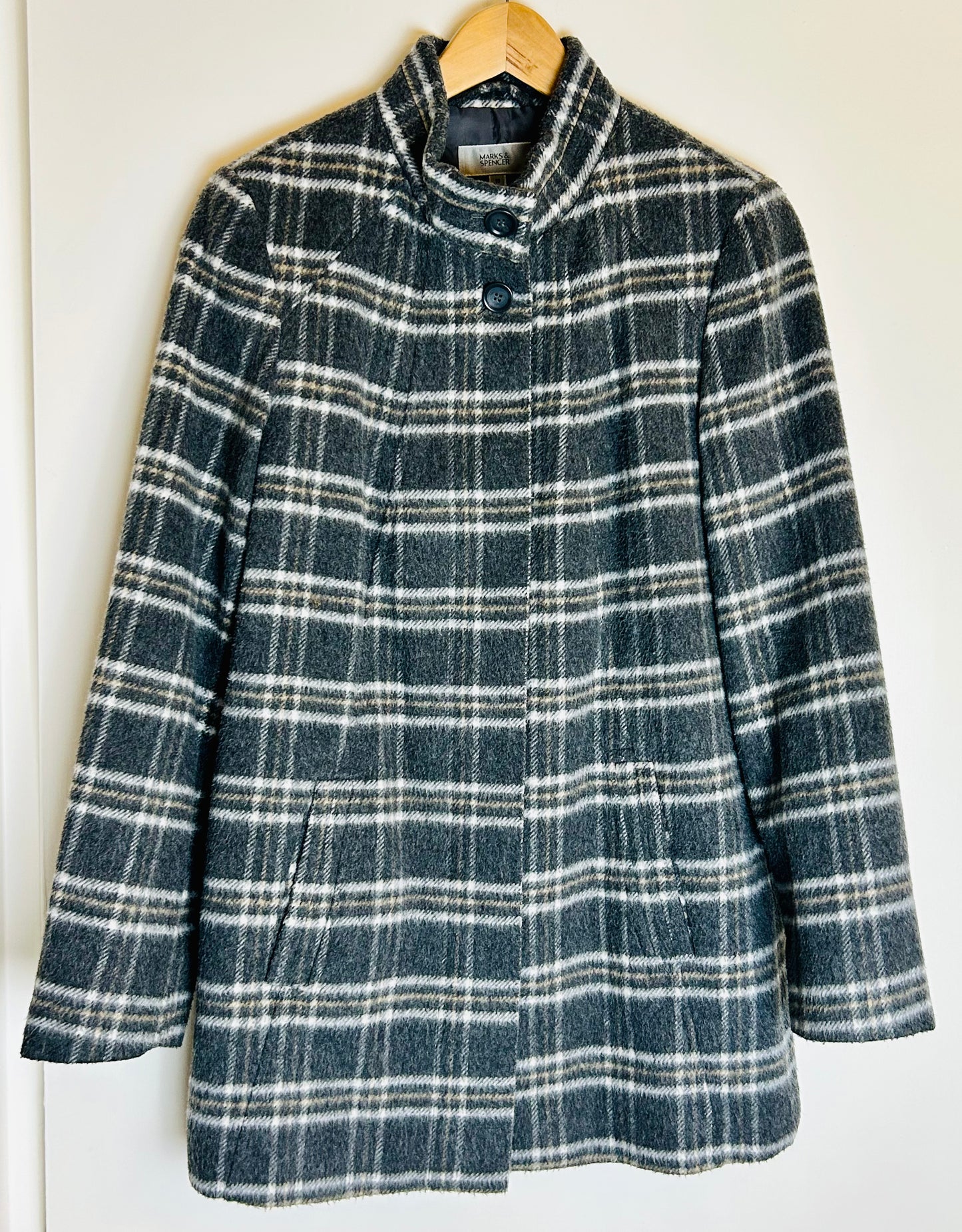 Grey, black and White M&S Checked Wool Jacket