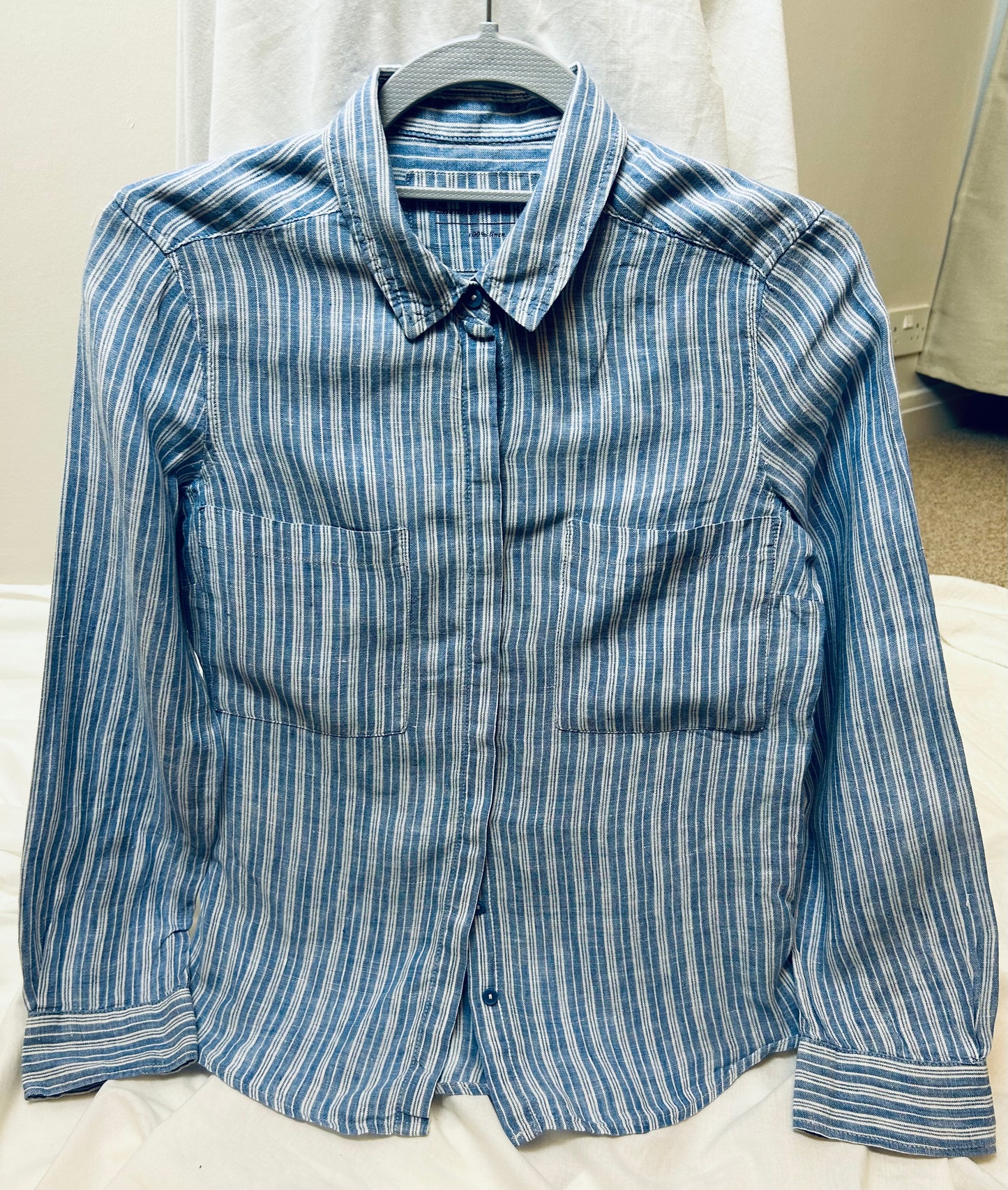 Blue Linen mix M&S Pinstripe Shirt