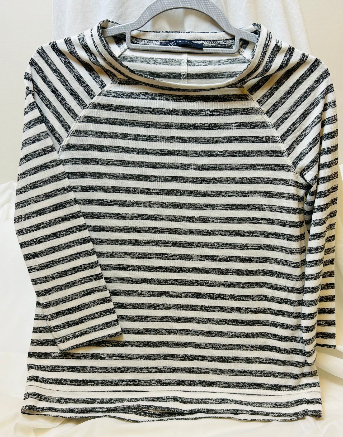Grey and White M&S Collection Slash Neck T Shirt