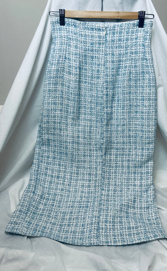 Pale Blue Zara Boucle Pencil Skirt