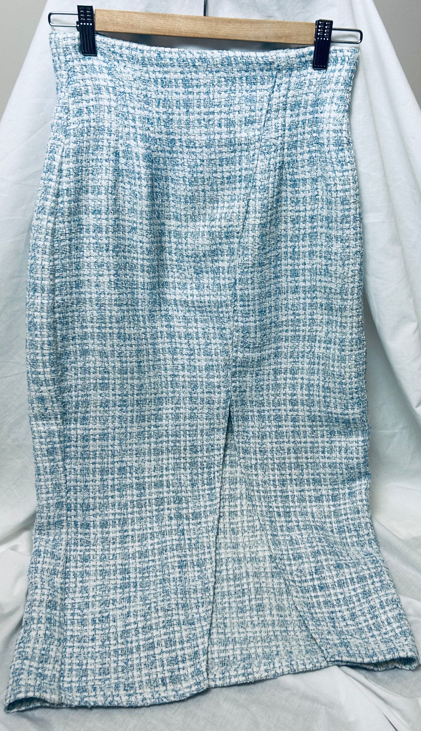 Pale Blue Zara Boucle Pencil Skirt