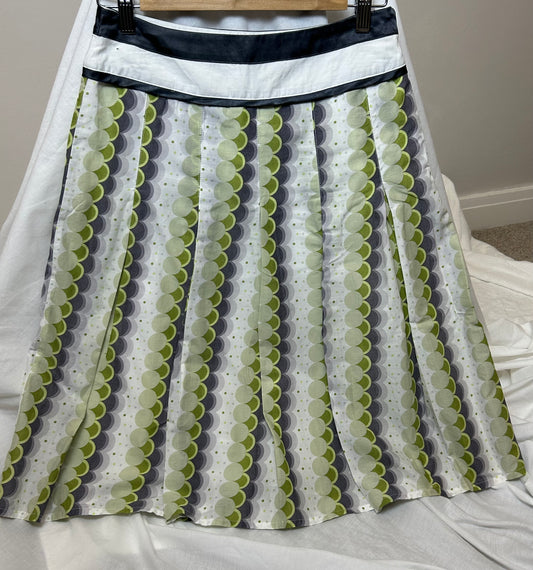 Green, White and Black Box Pleat Summer Cotton Skirt