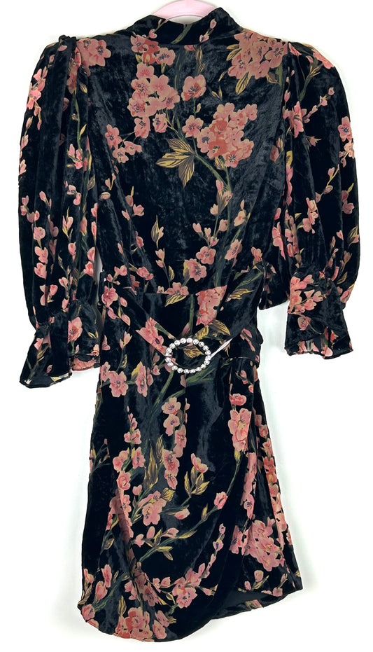 Black Floral Velvet Dress