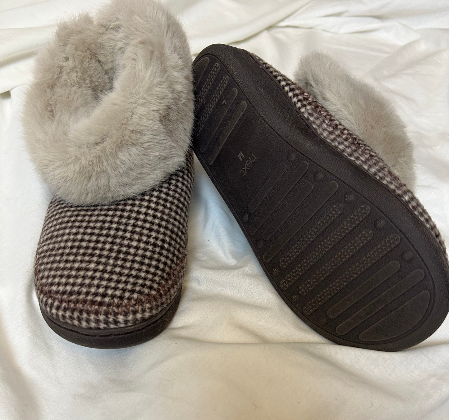 Checked & Fur Trim Next Slippers