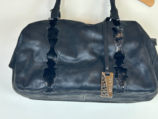 Black Double Strap Melas Faux Leather Handbag