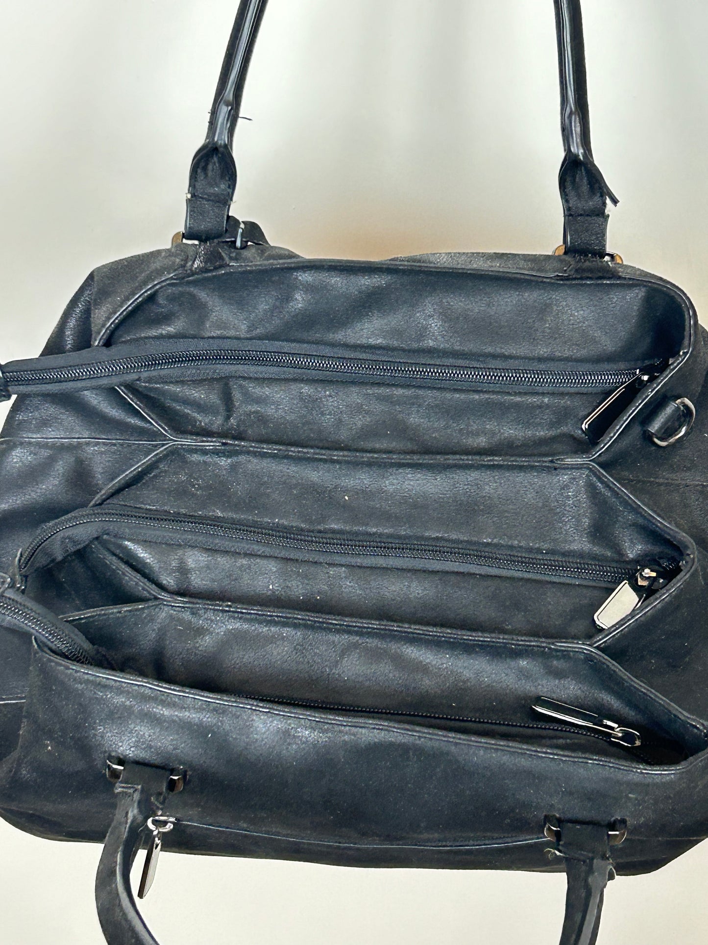 Black Double Strap Melas Faux Leather Handbag