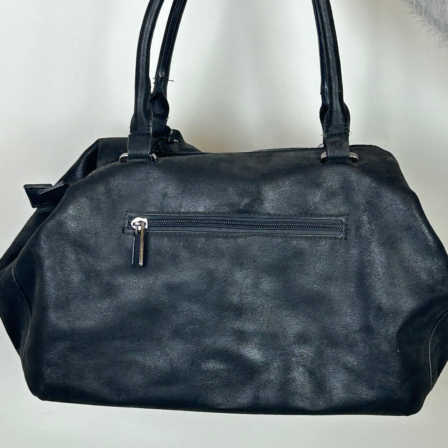 Black Double Strap Melas Faux Leather Handbag