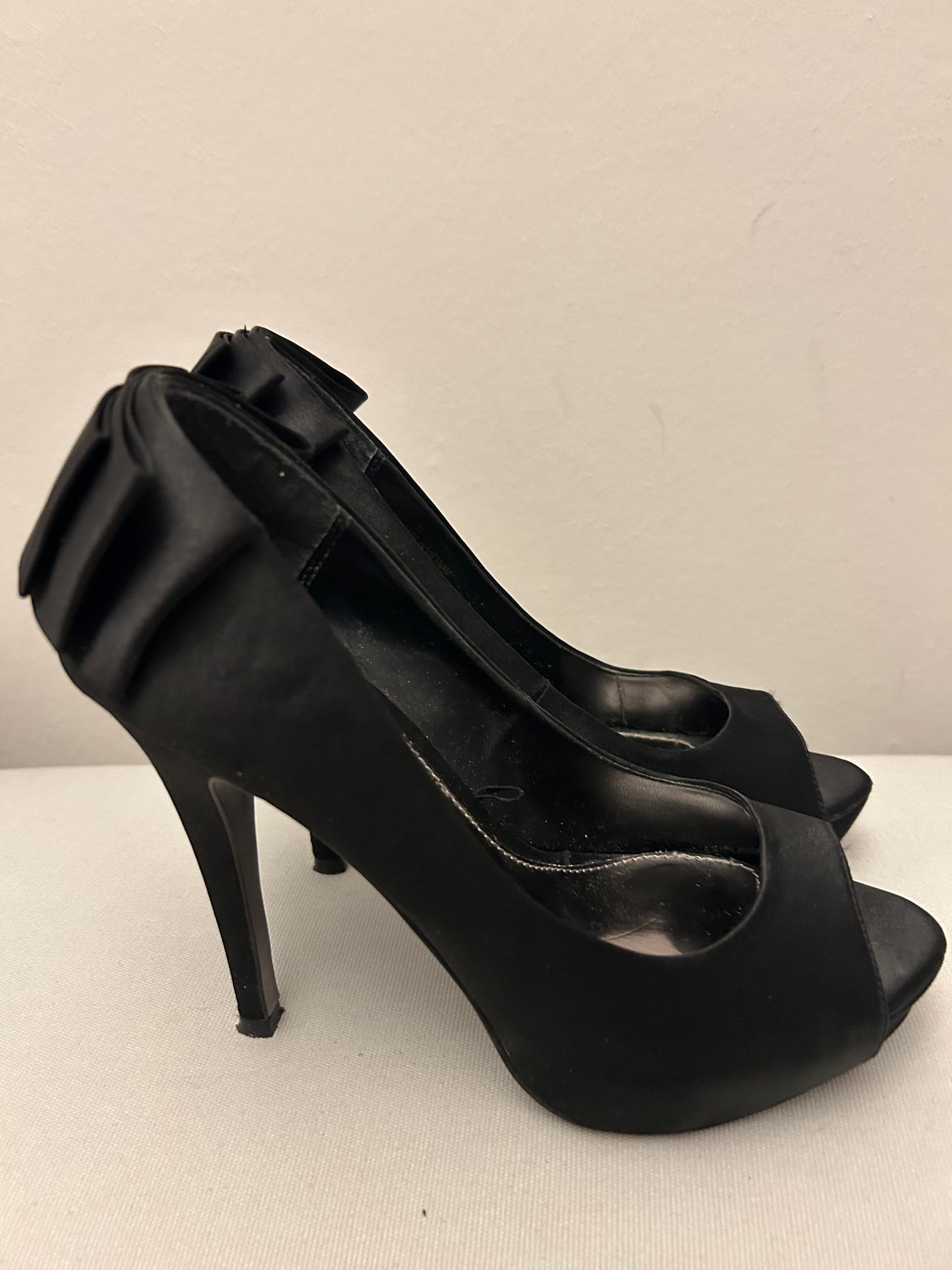 Black Satin Red Herring Stiletto