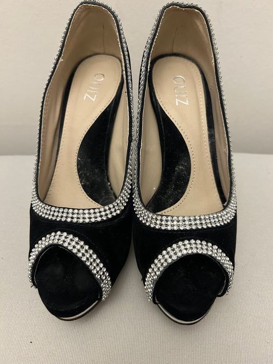 Black Velvet Diamanté Quiz Stiletto Shoes