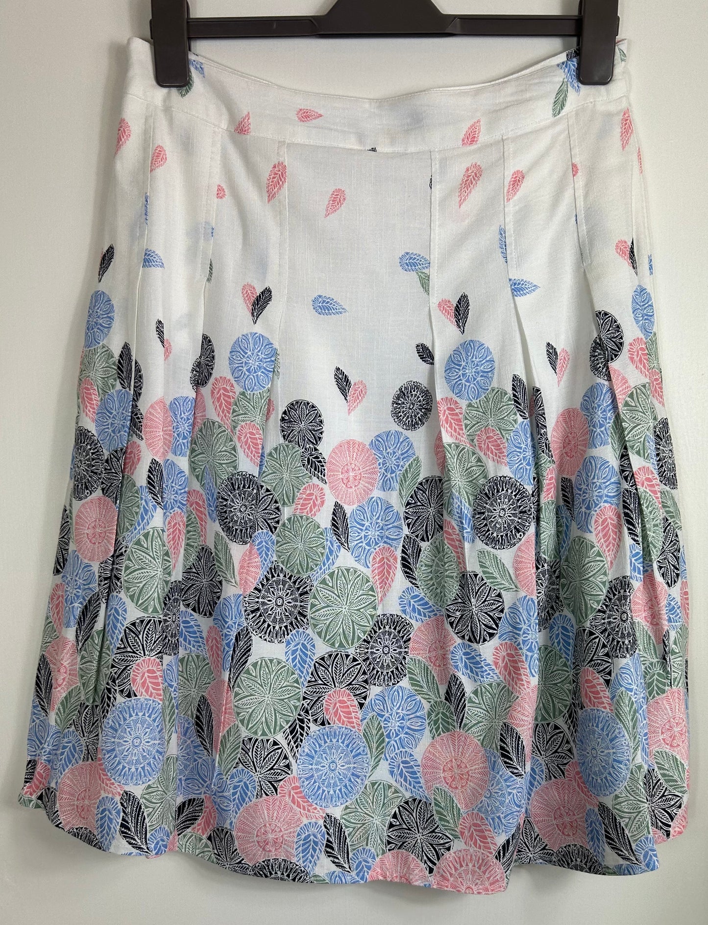 White with blue & pink floral detail,Summer Skirt