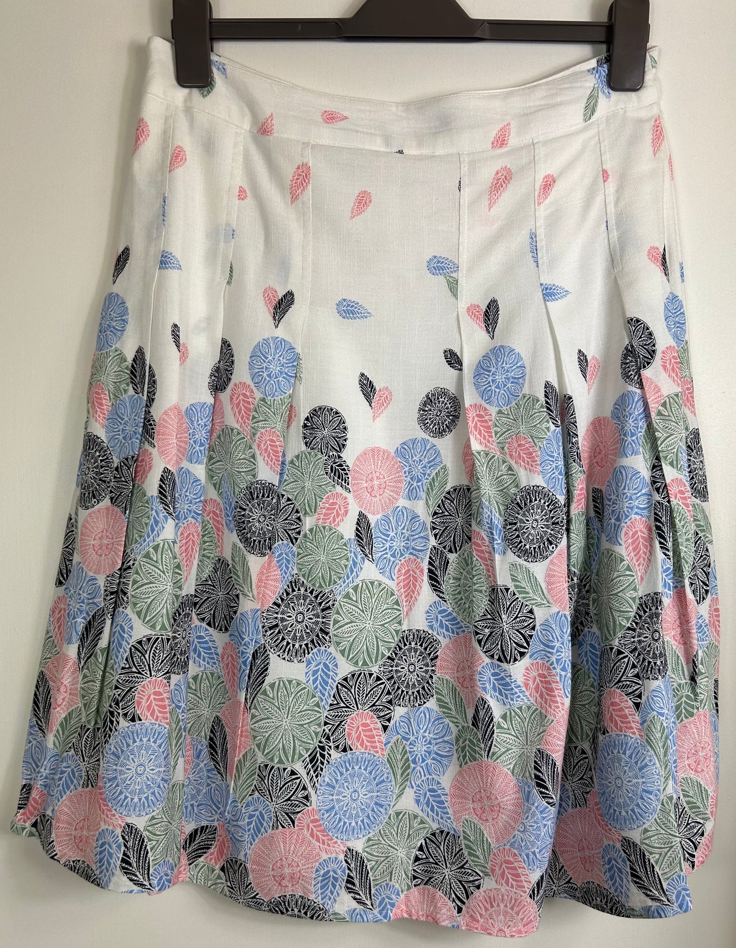 White with blue & pink floral detail,Summer Skirt