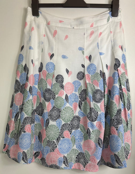 White with blue & pink floral detail,Summer Skirt