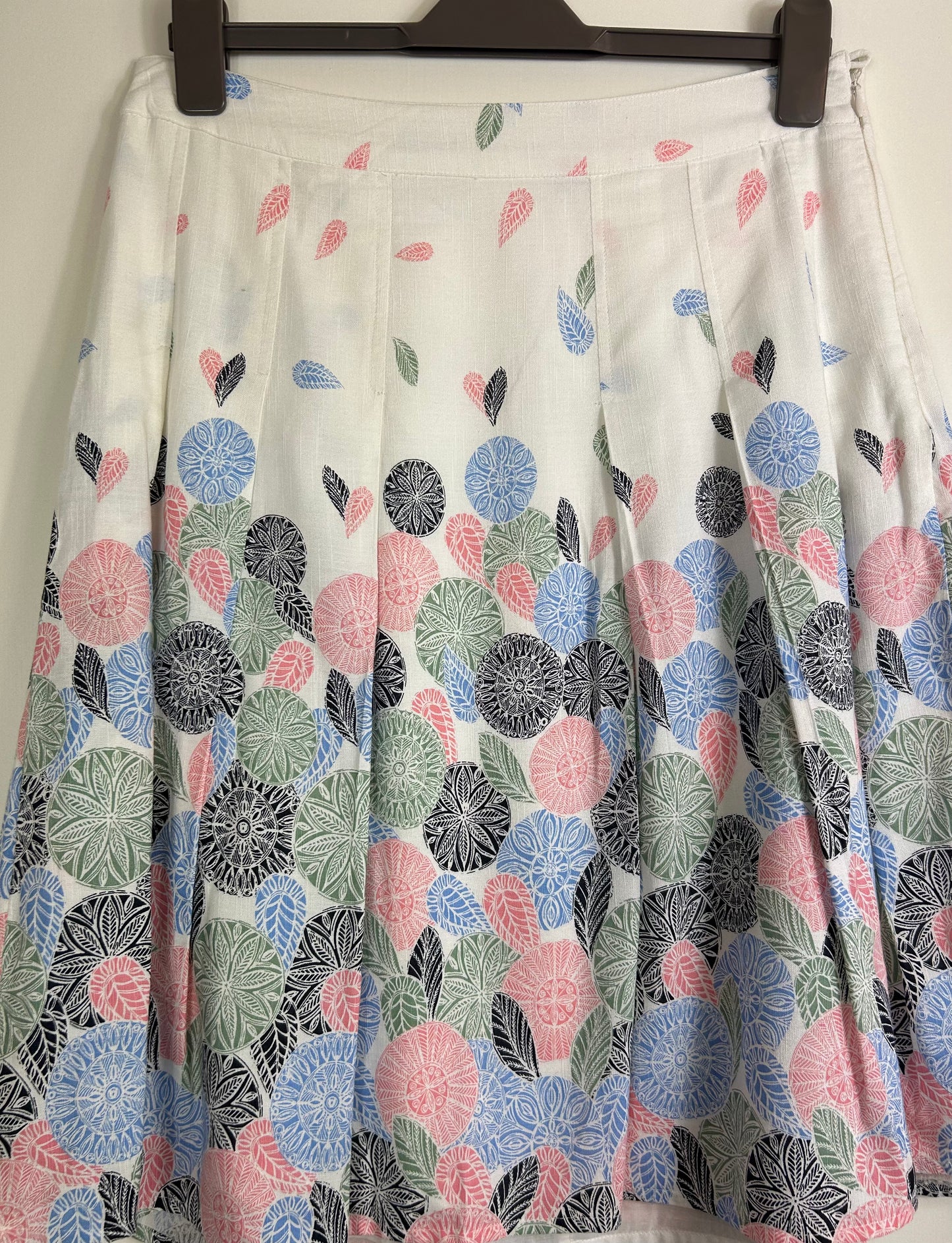 White with blue & pink floral detail,Summer Skirt