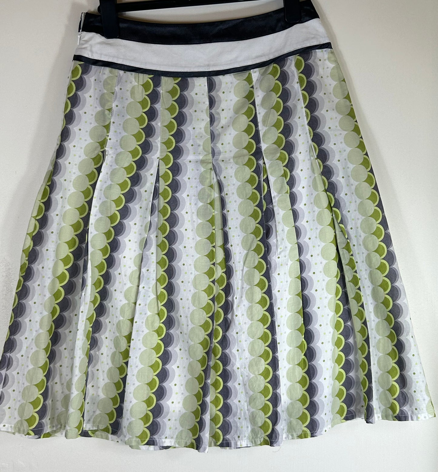 Green, White and Black Box Pleat Summer Cotton Skirt