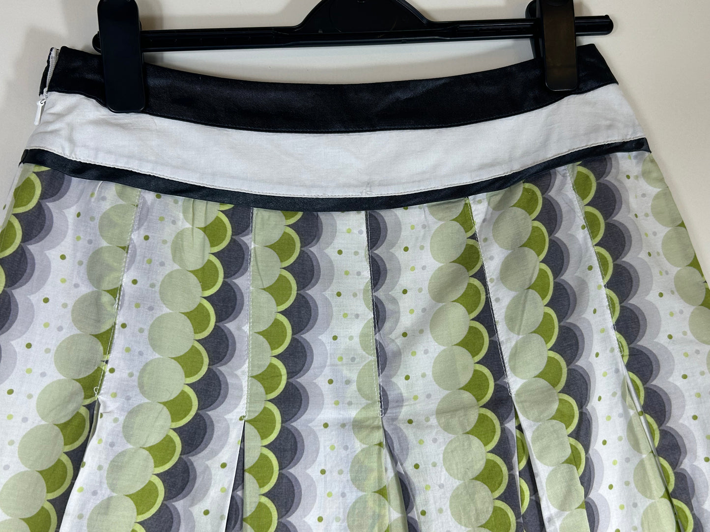 Green, White and Black Box Pleat Summer Cotton Skirt