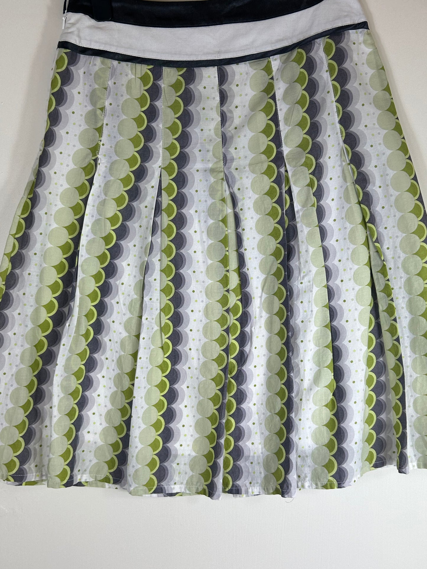 Green, White and Black Box Pleat Summer Cotton Skirt