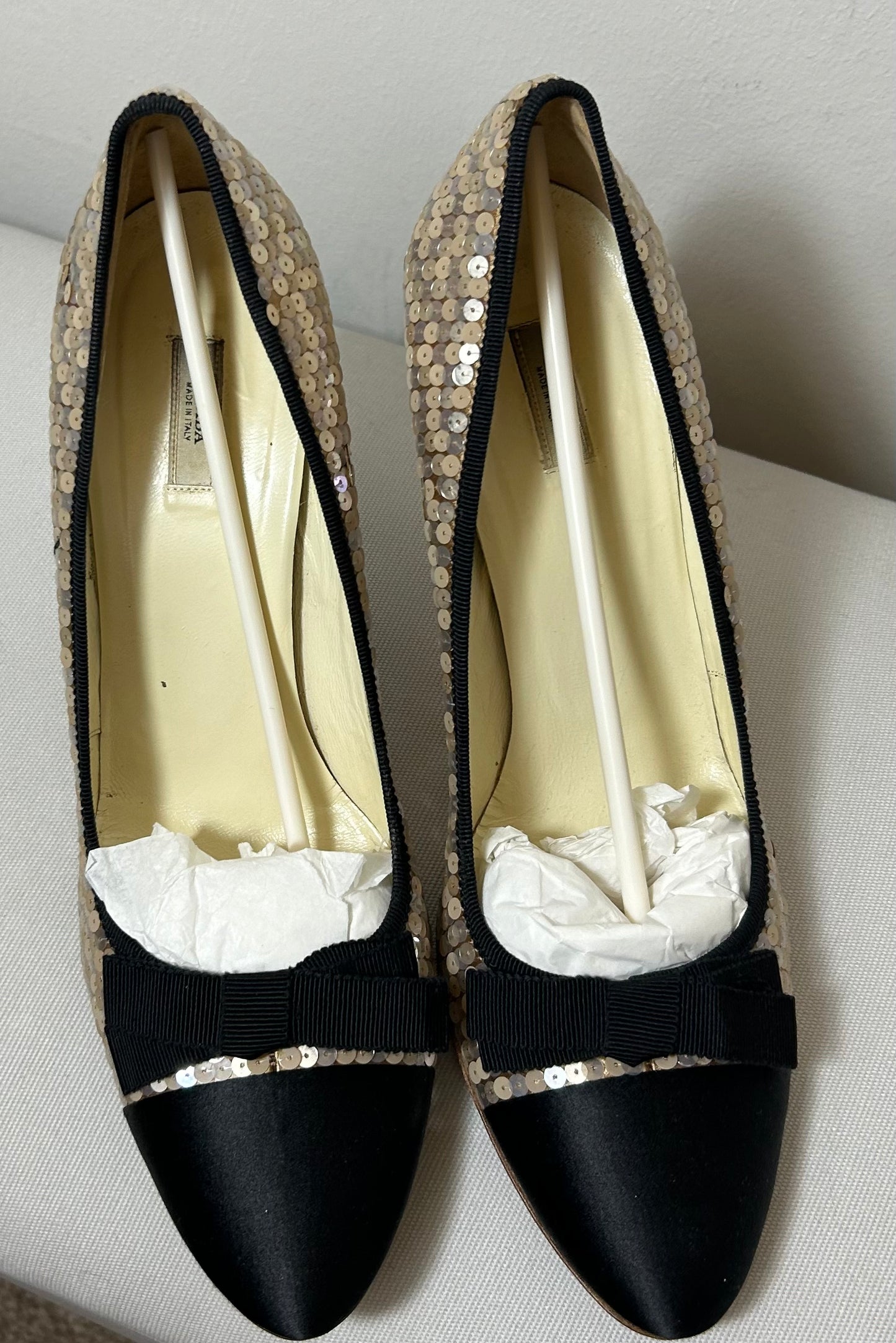 Black & Gold Sequin Vintage PRADA Evening Shoes