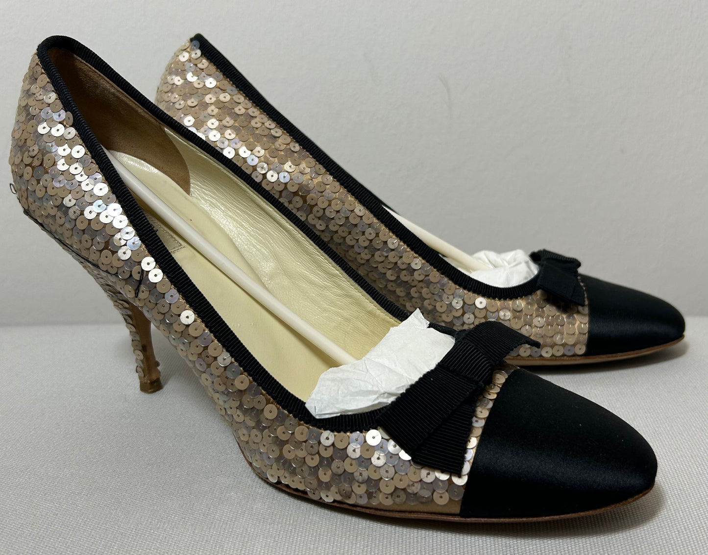 Black & Gold Sequin Vintage PRADA Evening Shoes