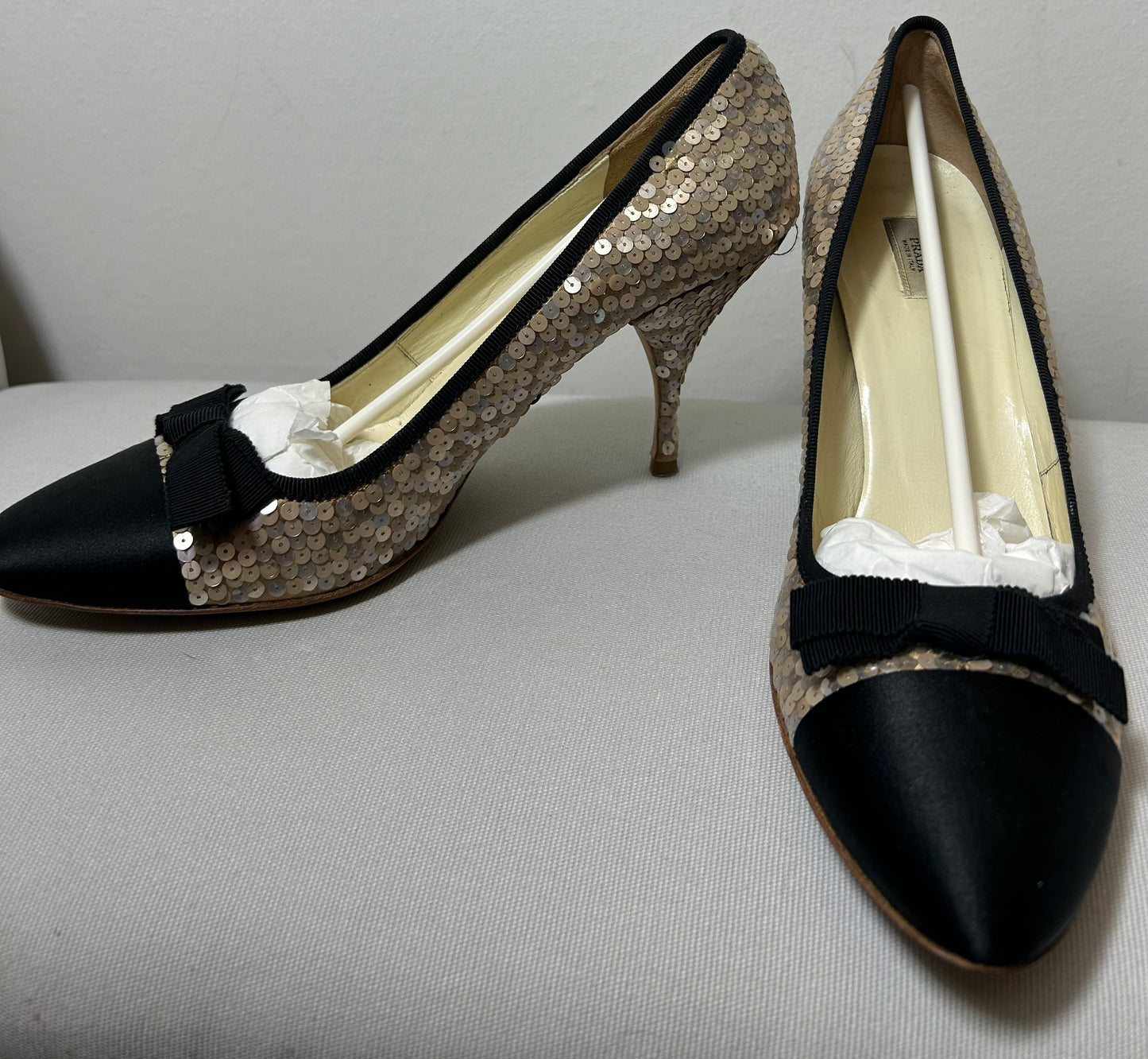 Black & Gold Sequin Vintage PRADA Evening Shoes