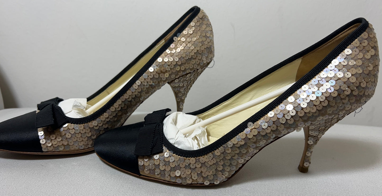 Black & Gold Sequin Vintage PRADA Evening Shoes