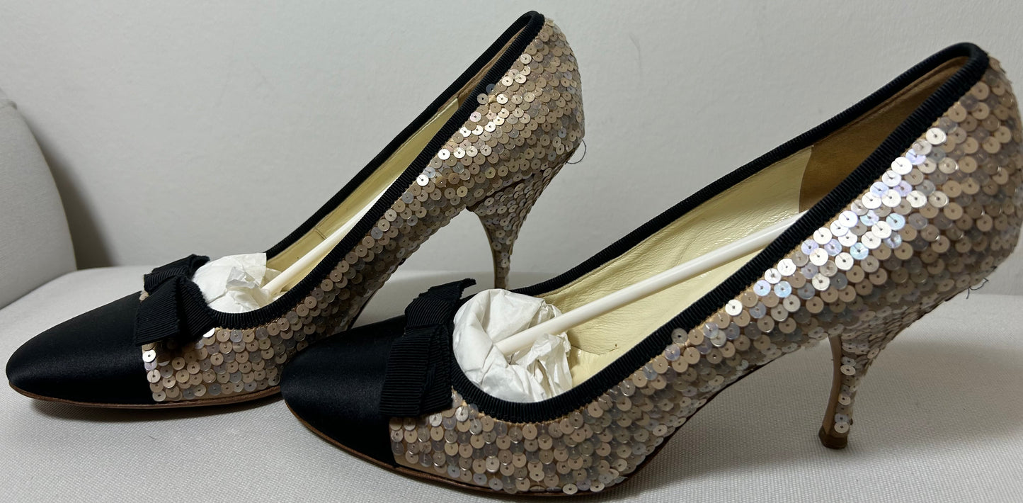 Black & Gold Sequin Vintage PRADA Evening Shoes