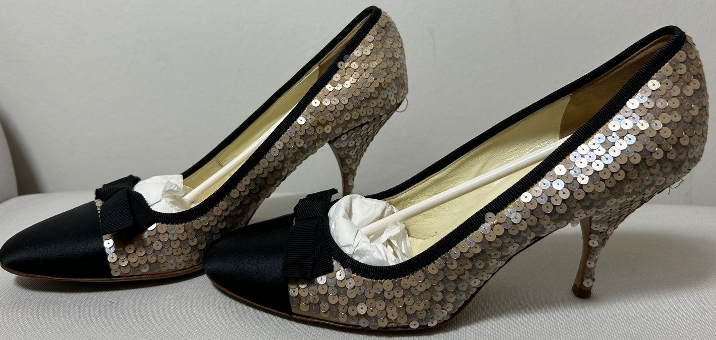 Black & Gold Sequin Vintage PRADA Evening Shoes