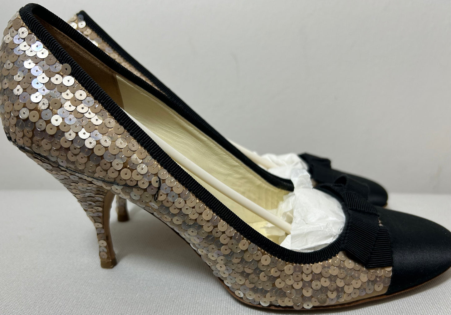 Black & Gold Sequin Vintage PRADA Evening Shoes