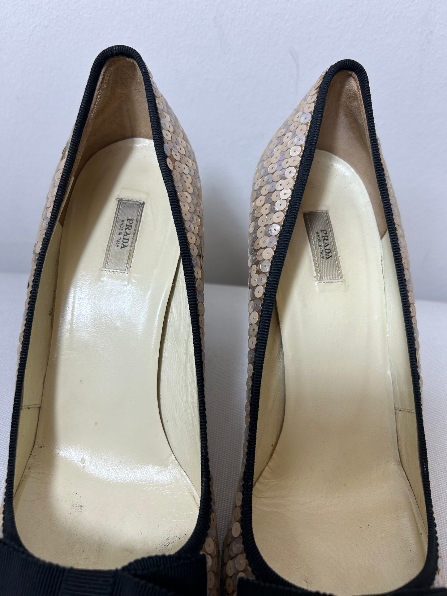 Black & Gold Sequin Vintage PRADA Evening Shoes