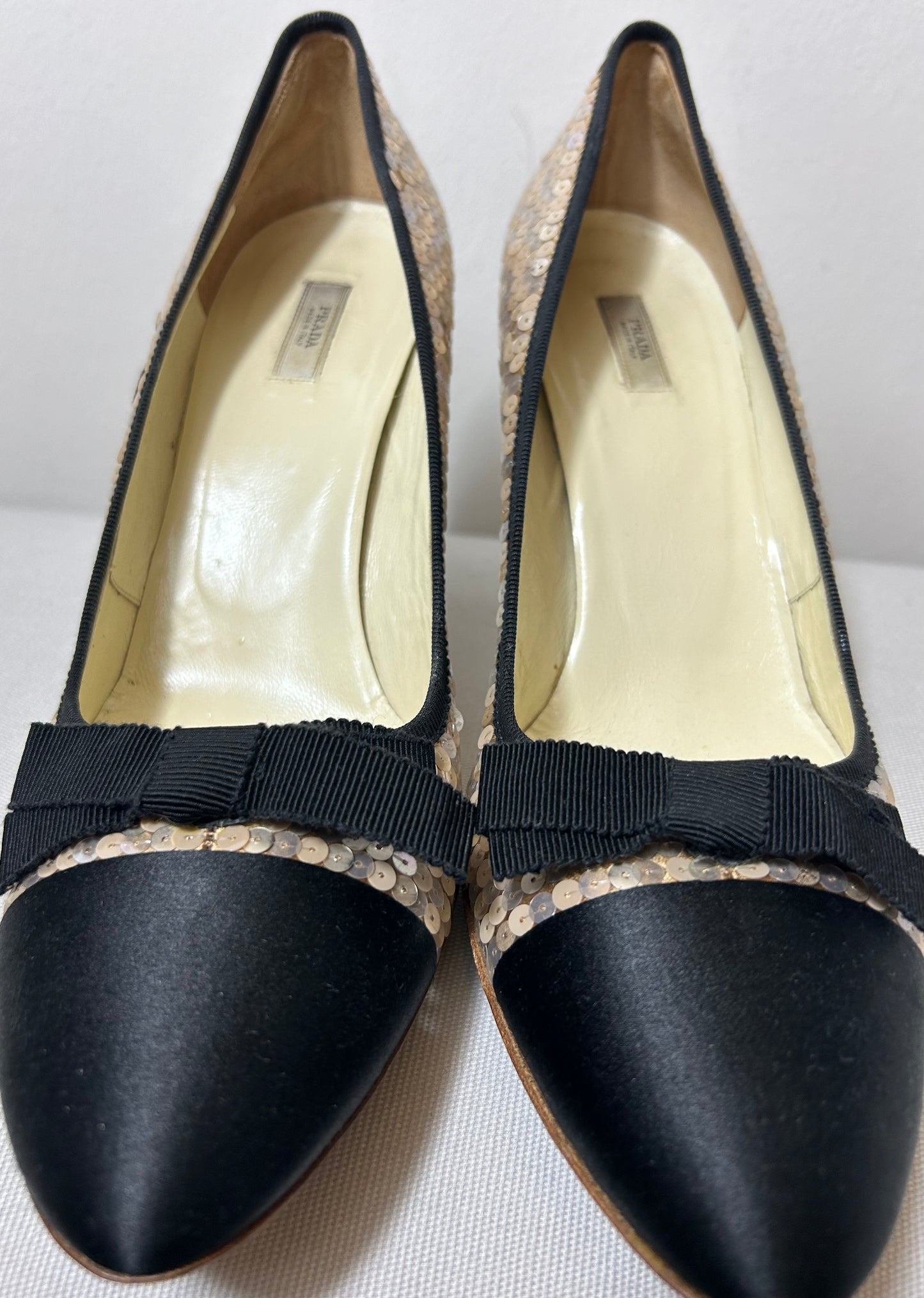 Black & Gold Sequin Vintage PRADA Evening Shoes