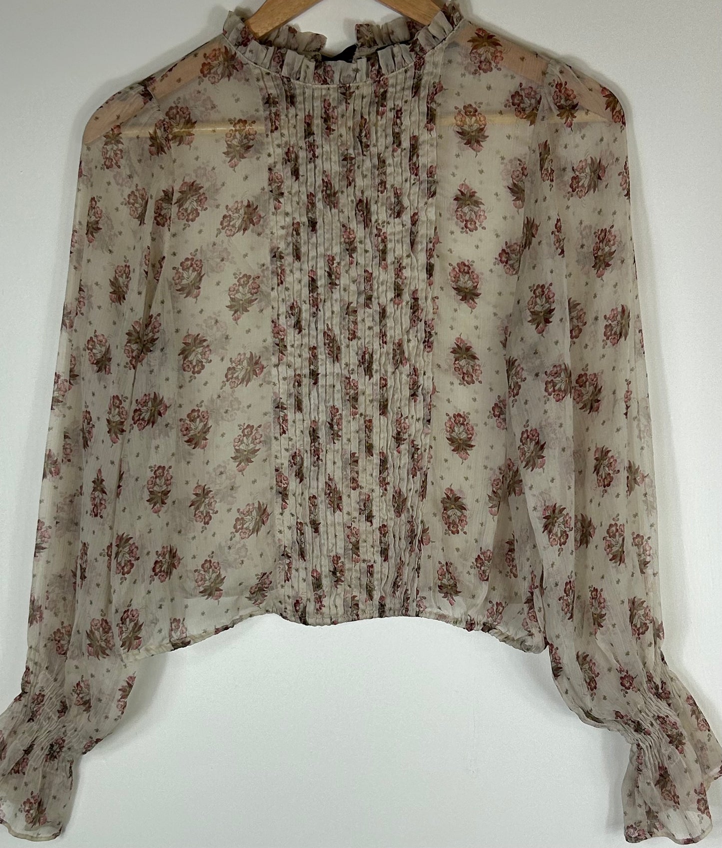 Beige Floral pattern Sheer ZARA Blouse