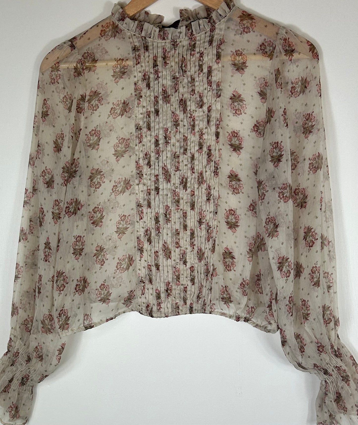 Beige Floral pattern Sheer ZARA Blouse