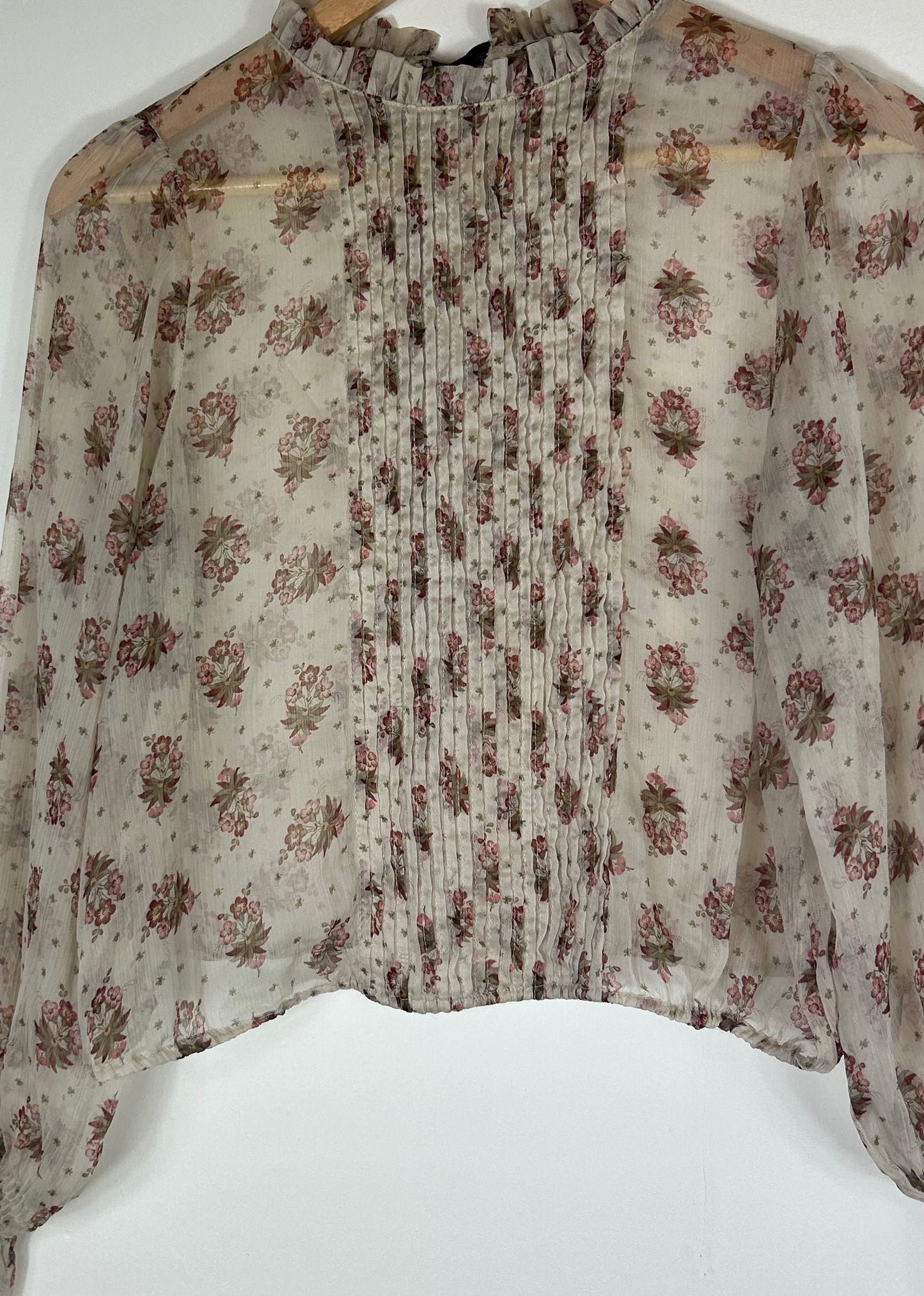 Beige Floral pattern Sheer ZARA Blouse
