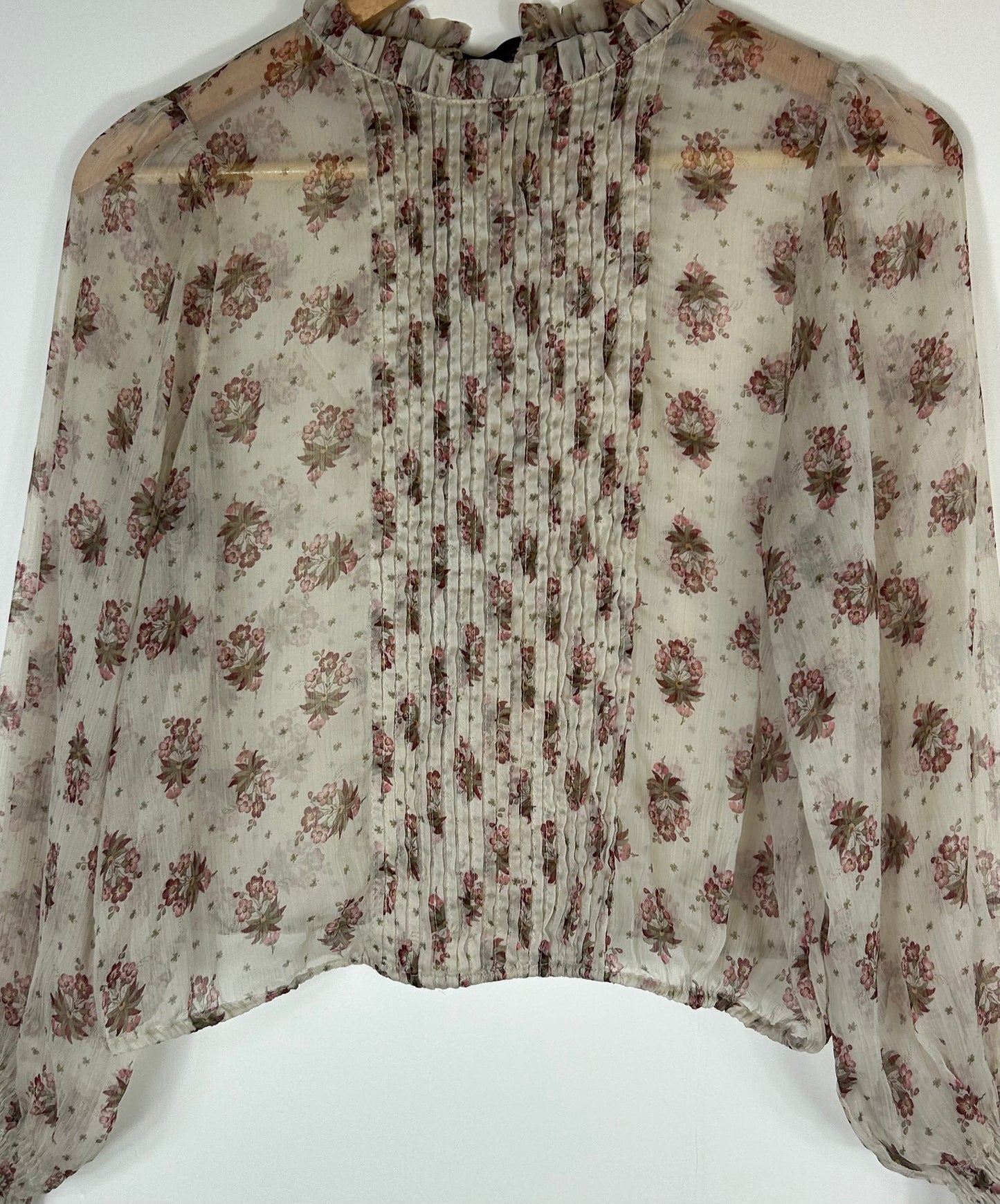 Beige Floral pattern Sheer ZARA Blouse