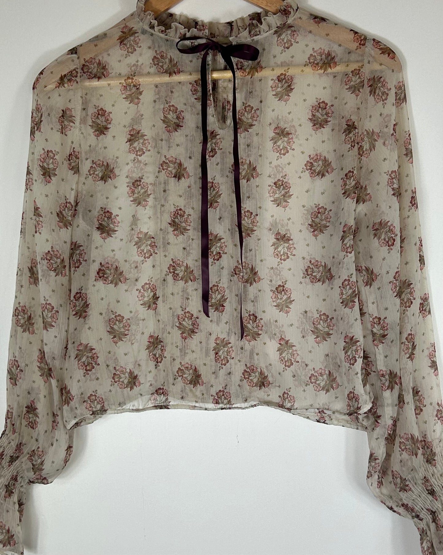 Beige Floral pattern Sheer ZARA Blouse