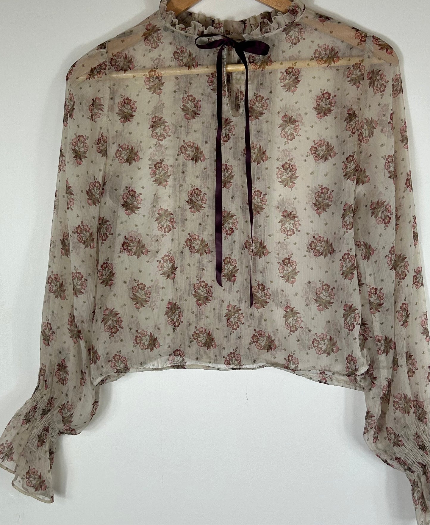 Beige Floral pattern Sheer ZARA Blouse